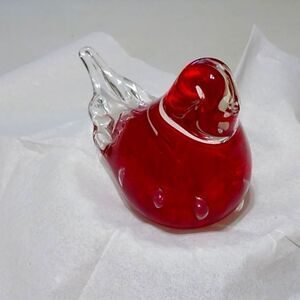 Paperweight Signed 1988 Joe Rice Red Bird Cottagecore Grandmacore Countrycore